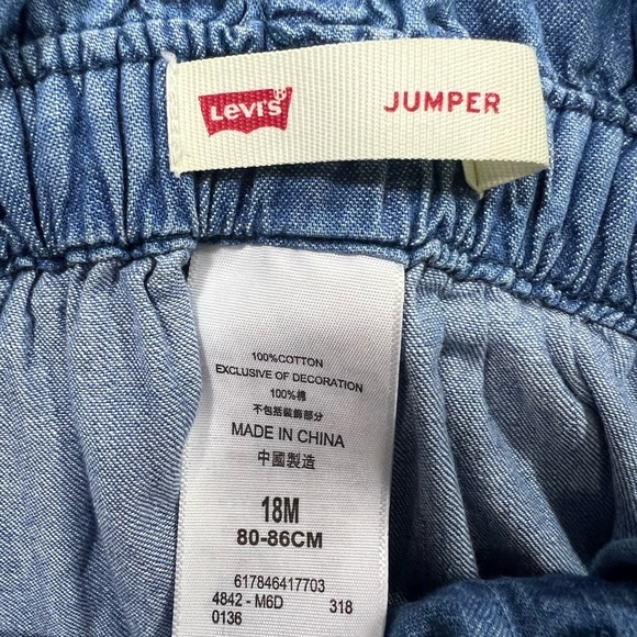 Levi’s | Girl’s Americana Denim Overall Jumper Dress Star Printed Ruffle | 18M - Picture 7 of 9